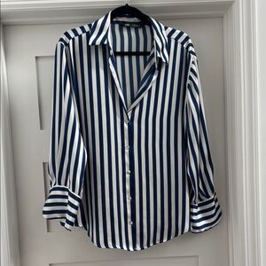 NWOT Zara Navy and White Striped Shirt